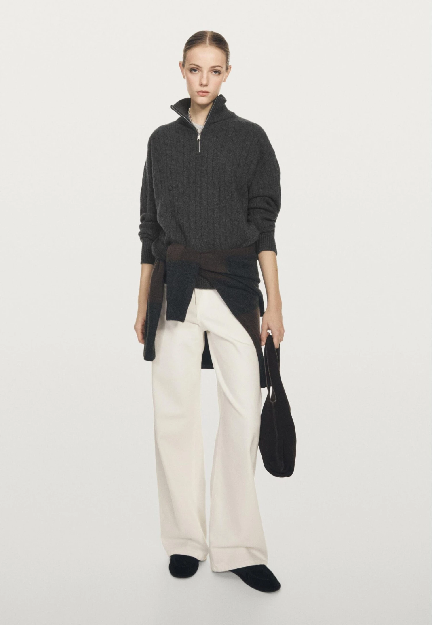 Massimo Dutti HIGH NECK WITH ZIP - Jumper - Grey 2 Massimo Dutti HIGH NECK WITH ZIP - Jumper - Grey - Image 2