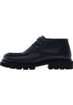Massimo Dutti Moc Toe- Lace-Up Ankle Boots - Black