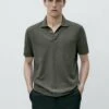 Massimo Dutti With V-Neck And Buttons - Polo Shirt - Khaki