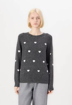 Vero Moda VMDOFFY INTARSIA - Jumper - Dark Grey Melange/white