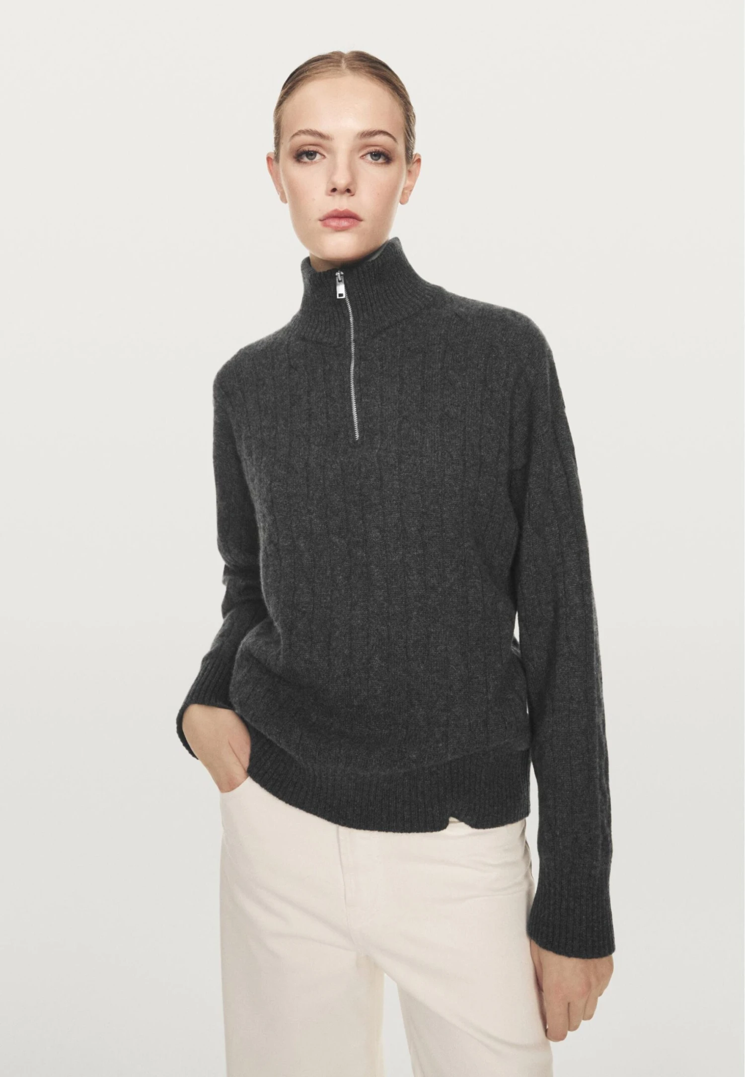 Massimo Dutti HIGH NECK WITH ZIP - Jumper - Grey 1 Massimo Dutti HIGH NECK WITH ZIP - Jumper - Grey