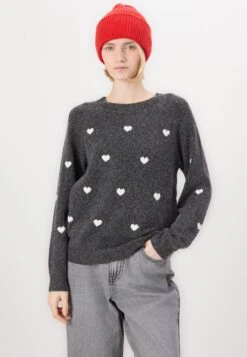 Vero Moda VMDOFFY INTARSIA - Jumper - Dark Grey Melange/white -Zalando UK-Outlet 3ce1e2100b4d48a5a1813b28fddf6f45