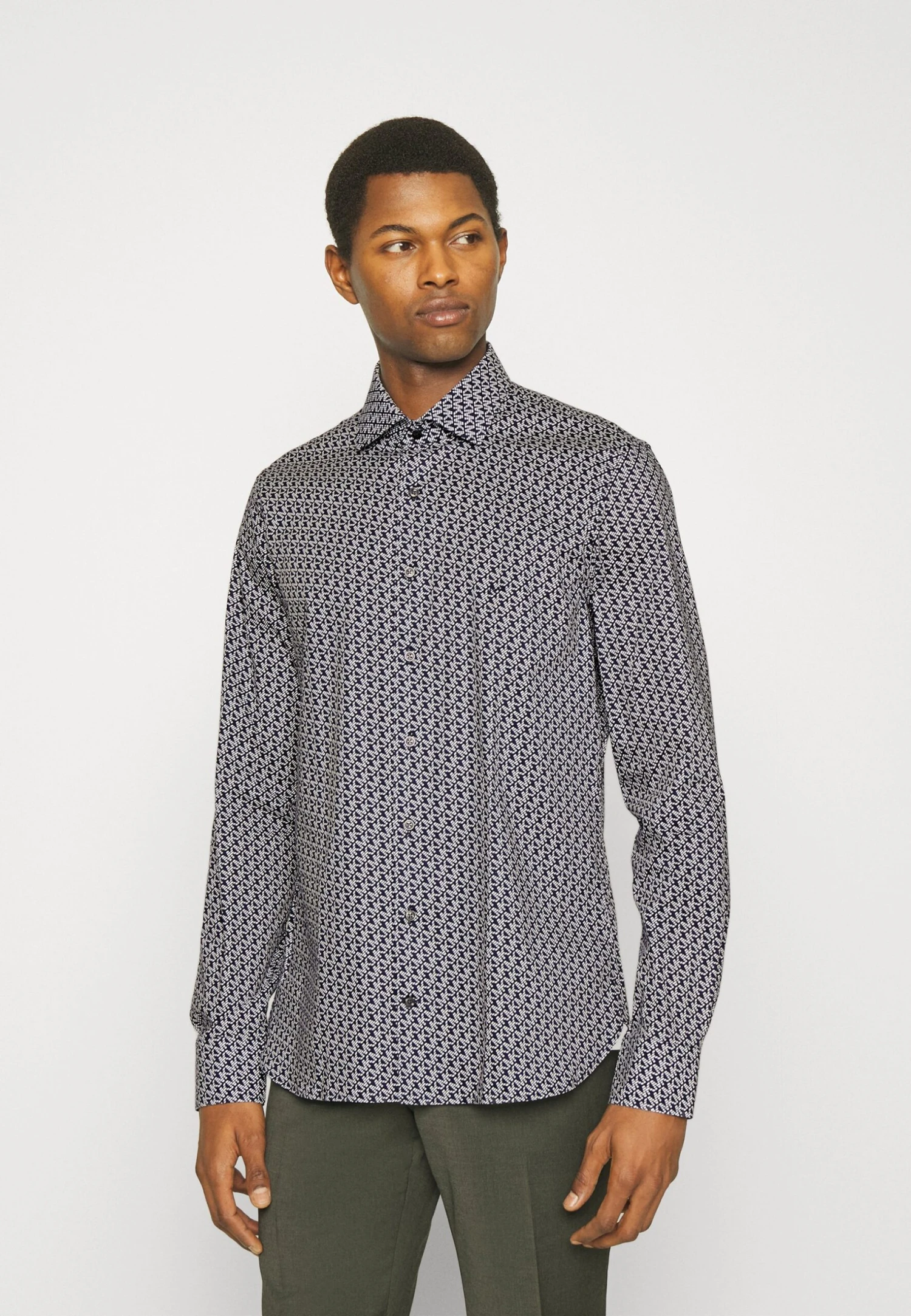 Michael Kors Diagonal Print Slim Shirt - Shirt - Blue 1 Michael Kors Diagonal Print Slim Shirt - Shirt - Blue