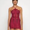 Jaded London Laddered Halter- Jumper Dress - Burgundy