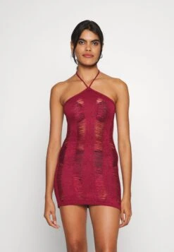 Jaded London Laddered Halter- Jumper Dress - Burgundy