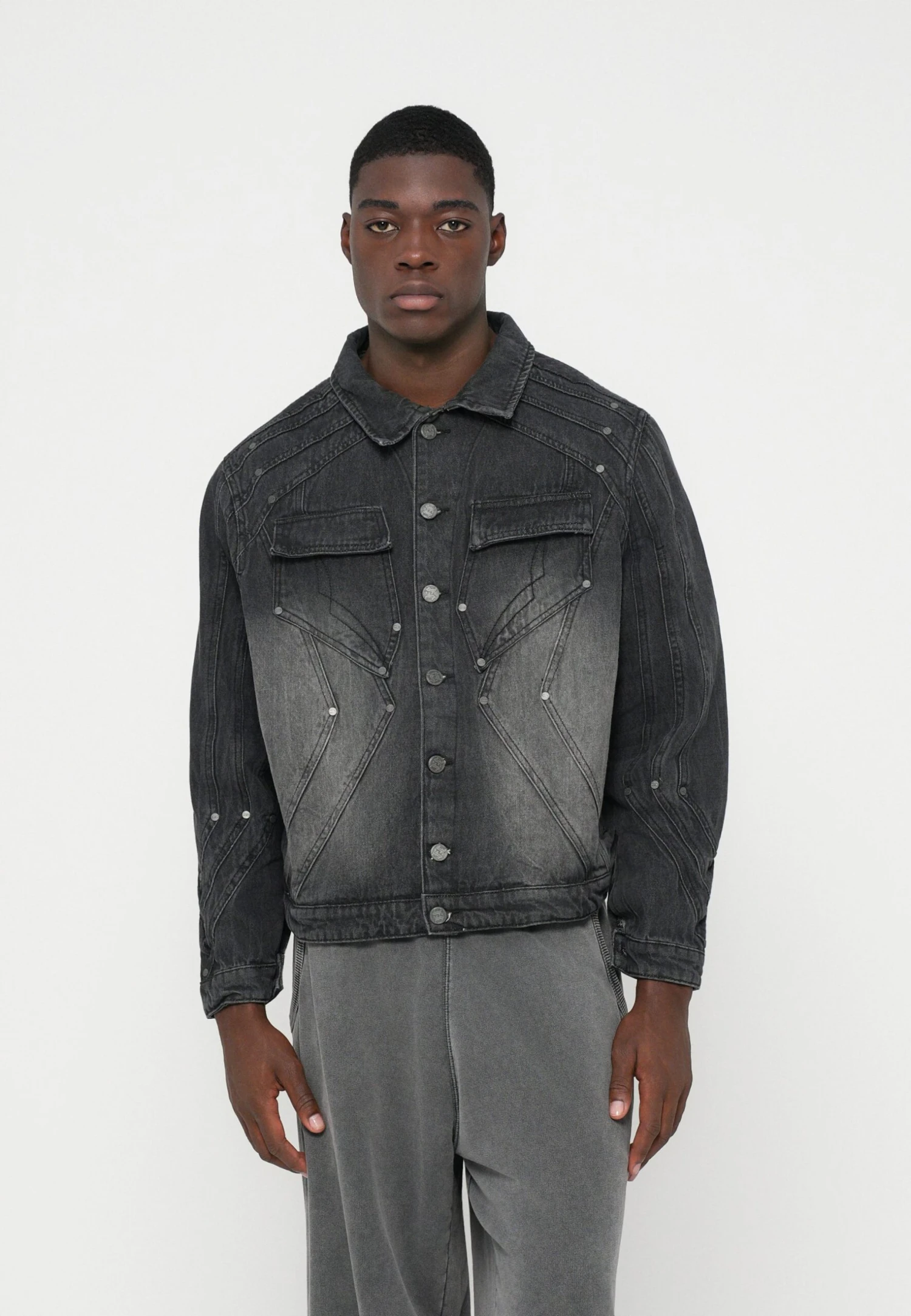 HEAVY CUTLINE WAVE JACKET - Denim Jacket - Black 1 HEAVY CUTLINE WAVE JACKET - Denim Jacket - Black