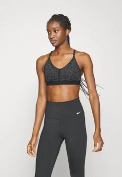 Nike Performance Indy V Neck Bra - Light Support Sports Bra - Smoke Grey/Black