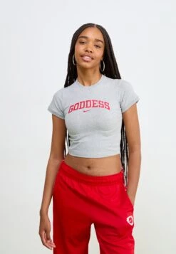 Nike Sportswear CROP TEE - Print T-shirt - Grey Heather/university Red