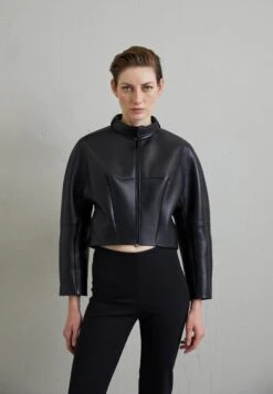 032c Trapeze Cropped Jacket - Leather Jacket - Black