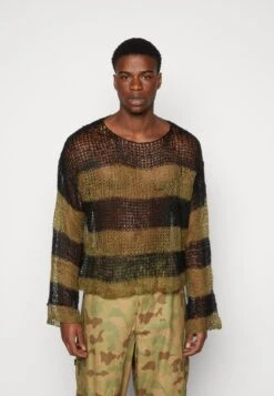 Jaded London Nirvana Striped Loose Jumper - Jumper - Green/Black